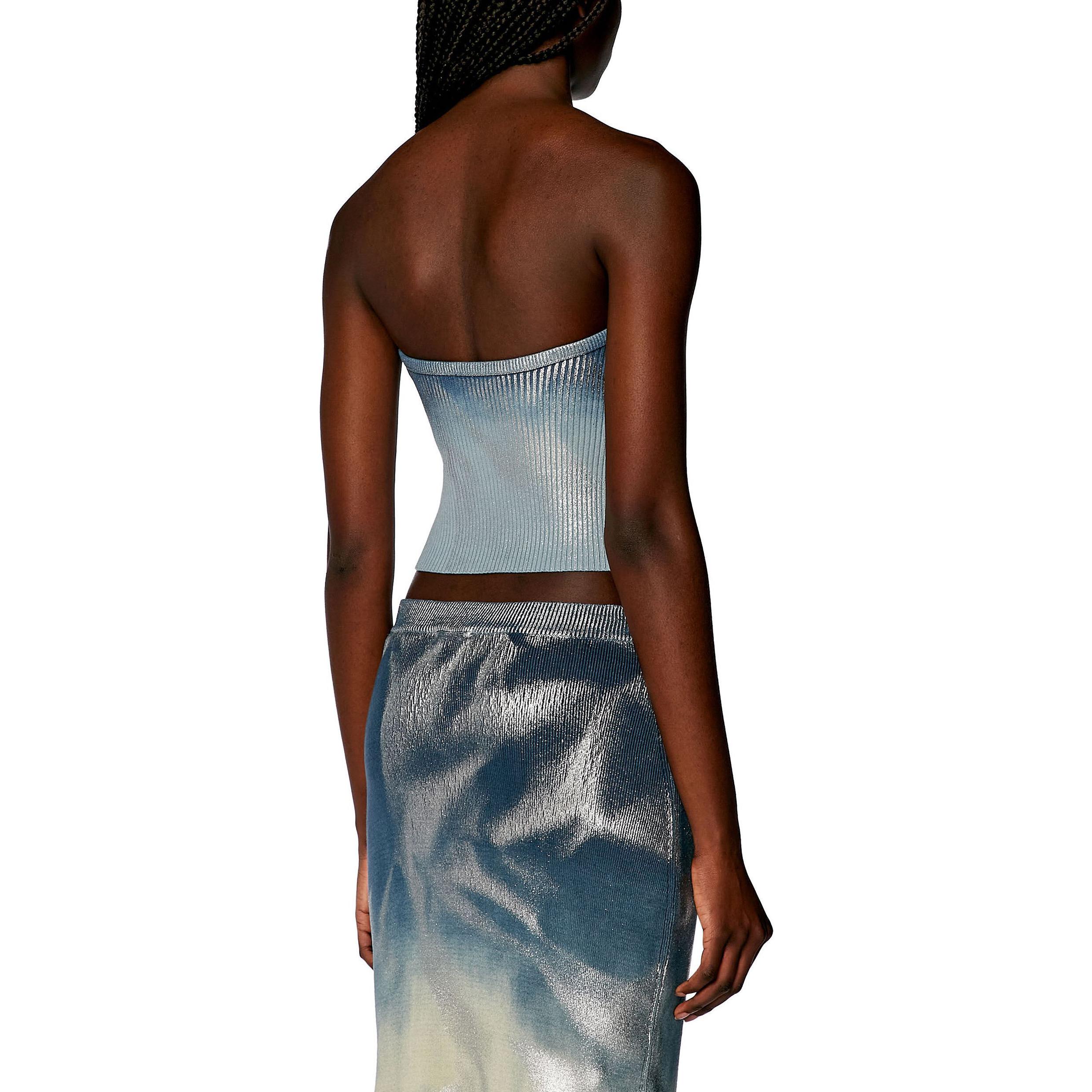 Shop (W) 디젤 오벌-D 시리즈 메탈릭 쉬인 니트 슬림핏 밴도 여성 블루 A138710BNAE-8NC