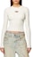 Lookbook (Women) DIESEL OVAL-D Series SS24 White Slim Knit Long Sleeve Top with Metal Logo. A123970DLAX-129