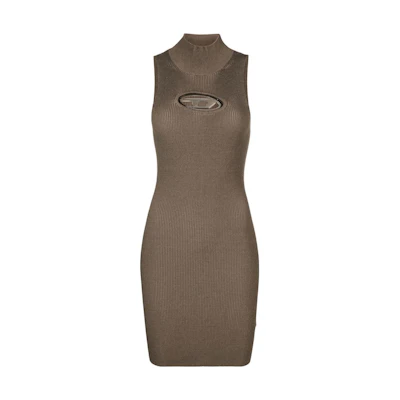 (Women) DIESEL OVAL-D SS23 Brown Slim-Fit Sleeveless Dress with Logo Cutout. A094630DLAX-937