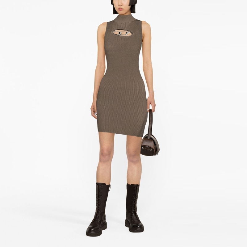 Lookbook (Women) DIESEL OVAL-D SS23  Brown Slim-Fit Sleeveless Dress with Logo Cutout. A094630DLAX-937