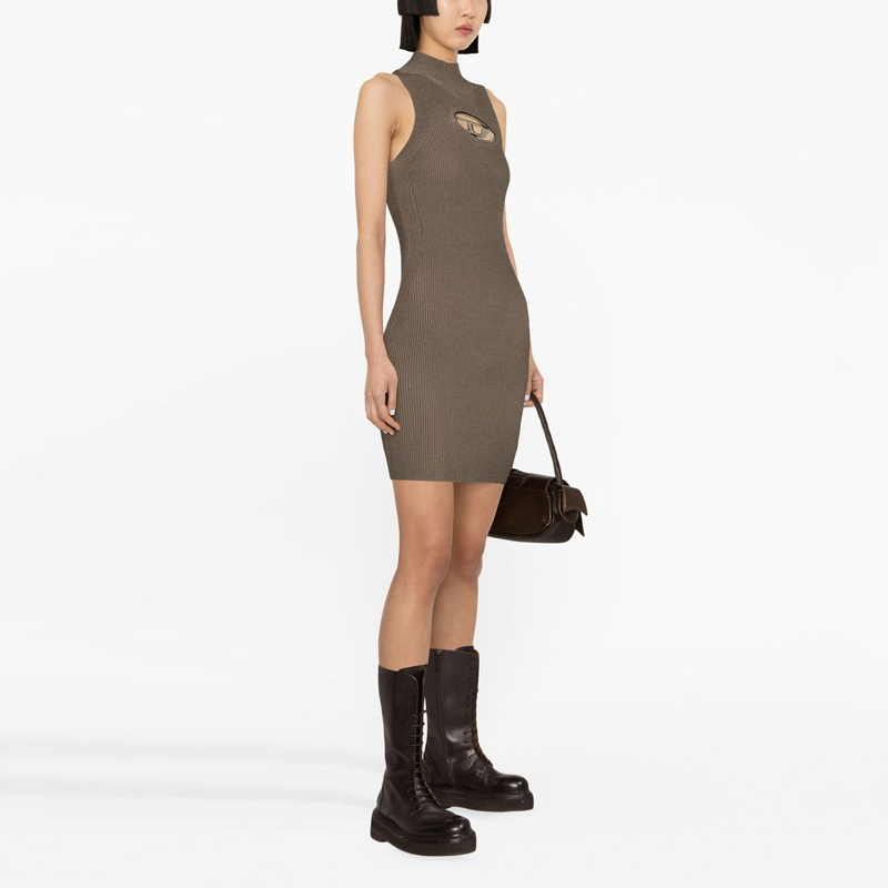 Purchase (Women) DIESEL OVAL-D SS23  Brown Slim-Fit Sleeveless Dress with Logo Cutout. A094630DLAX-937