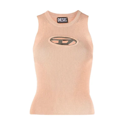 (Women) DIESEL Oval-D SS23 Coral Pink Slim Fit Sleeveless Halter Tank Top Women. A096210DLAX-3CM