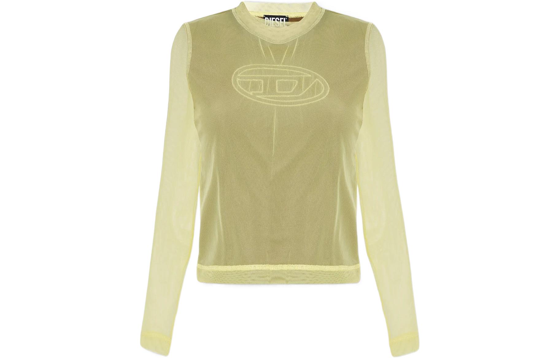 (Women) DIESEL OVAL-D SS23 Logo Graphic Embroidered Long Sleeve Tee  Yellow-Green A084520BJAQ5BVA