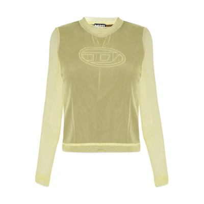 (Women) DIESEL OVAL-D SS23 Logo Graphic Embroidered Long Sleeve Tee Yellow-Green A084520BJAQ5BVA