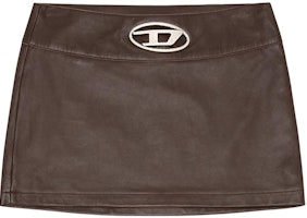 (Women) DIESEL OVAL-D Y2K Metal Logo Slim Fit Mini Leather Skirt Women Brown A149590BNDR-7ES (Women) DIESEL OVAL-D Y2K Metal Logo Slim Fit Mini Leather Skirt Women Brown A149590BNDR-7ES