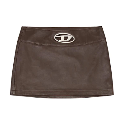 (Women) DIESEL OVAL-D Y2K Metal Logo Slim Fit Mini Leather Skirt Women Brown A149590BNDR-7ES