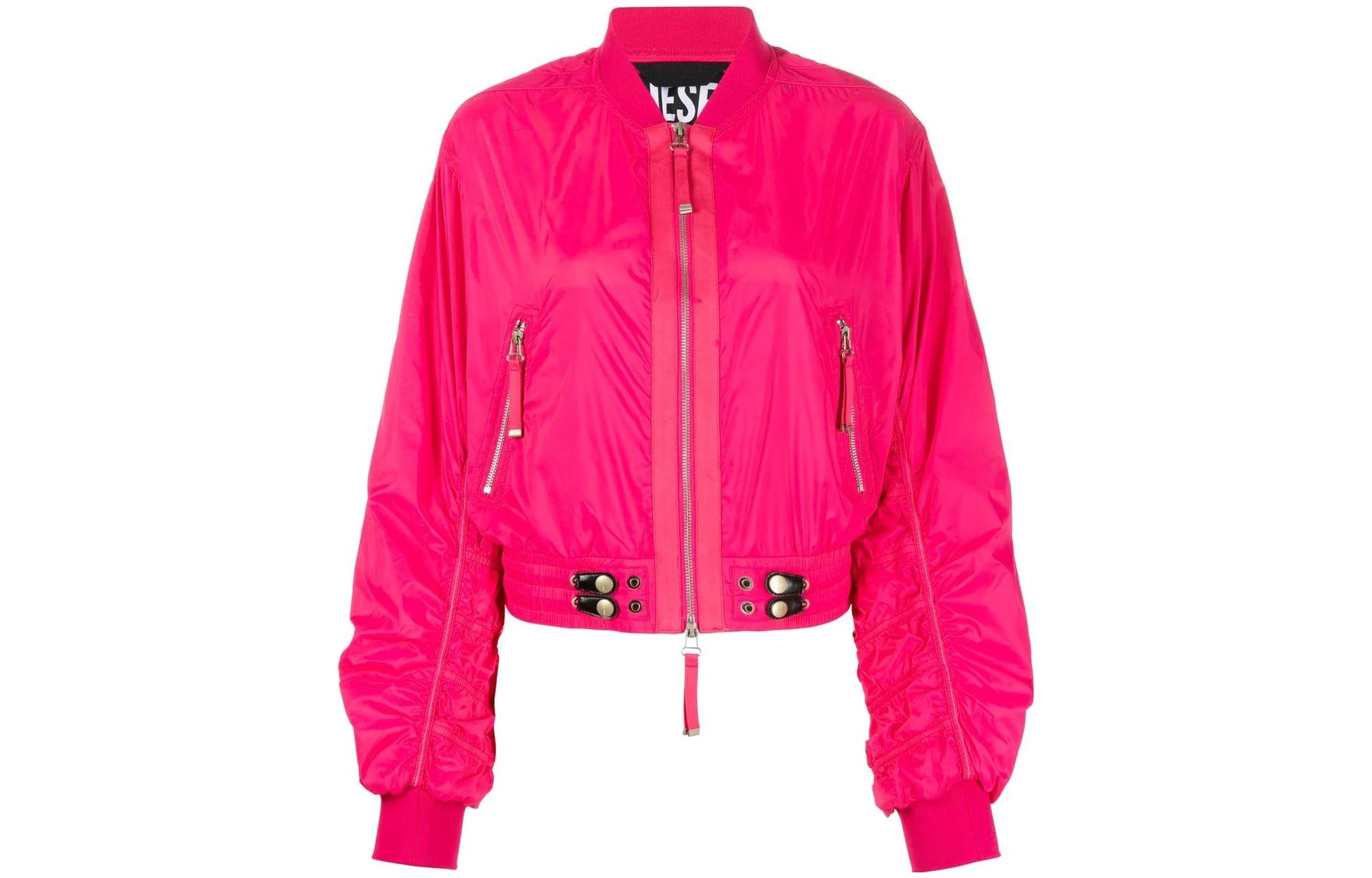(Women) Diesel Pink Solid Baseball Collar Zip-Up Long Sleeve Jacket A084500BIAM-38H