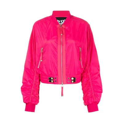 (Women) Diesel Pink Solid Baseball Collar Zip-Up Long Sleeve Jacket A084500BIAM-38H