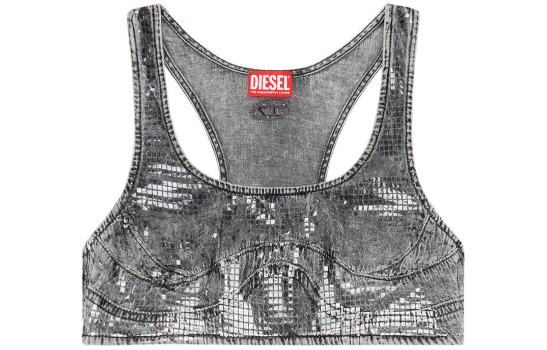 (Women) DIESEL Sequin Denim Crop Tank Top Women Black. A134480PGAC
