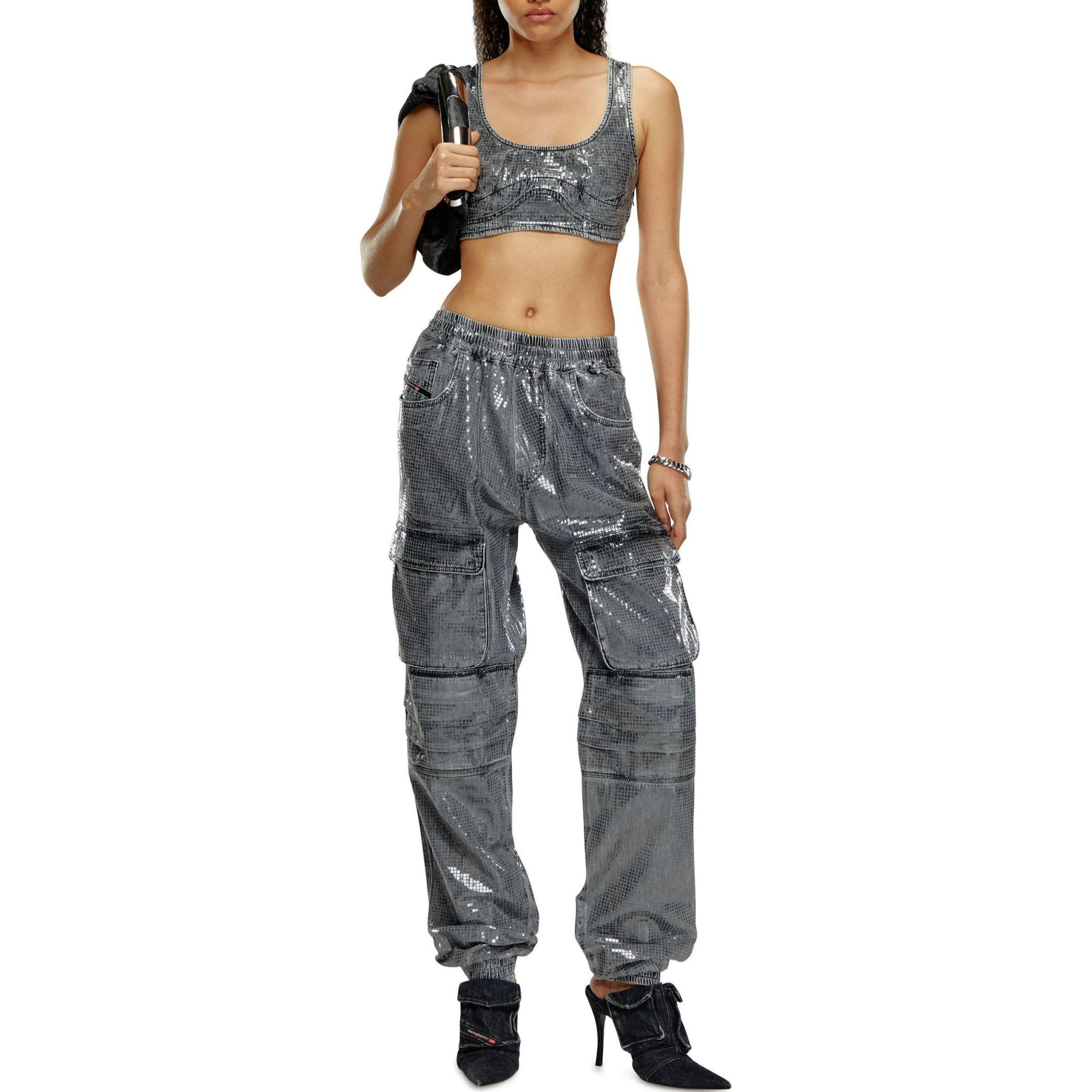 Lookbook (W) DIESEL 女士黑色亮片牛仔短款背心。 A134480PGAC