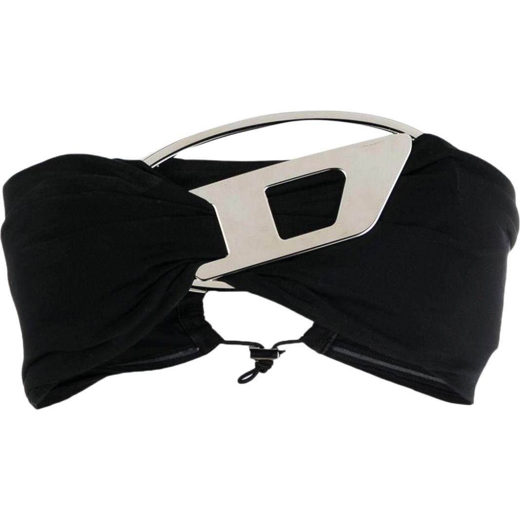 (Women) DIESEL Slim-Fit Black Sleeveless Cropped Tube Top with Logo. A119960LJAW9XX