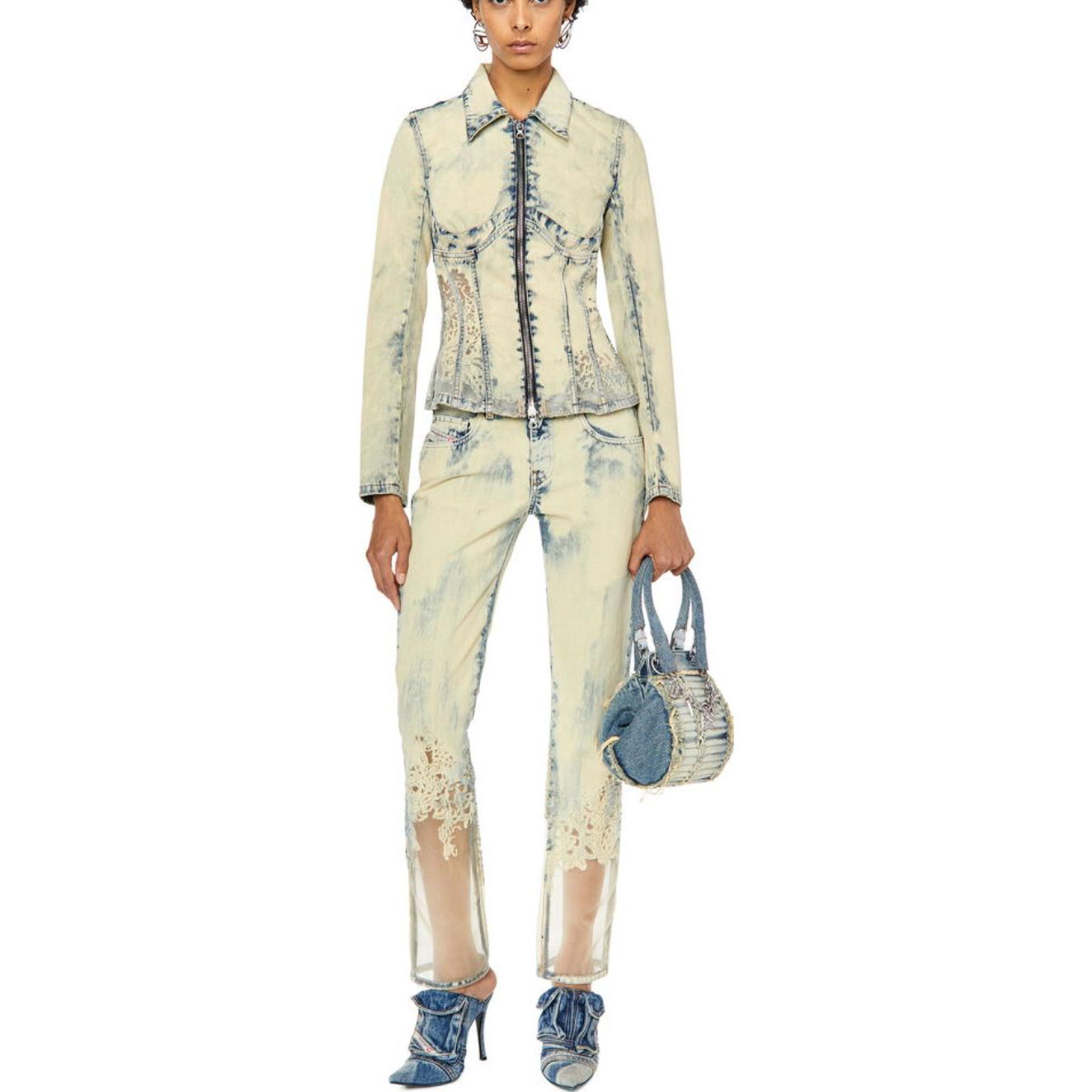 (Women) DIESEL SS23  Casual Lace Patchwork Straight Jeans Light Blue. A10975068G-P01 圖 3