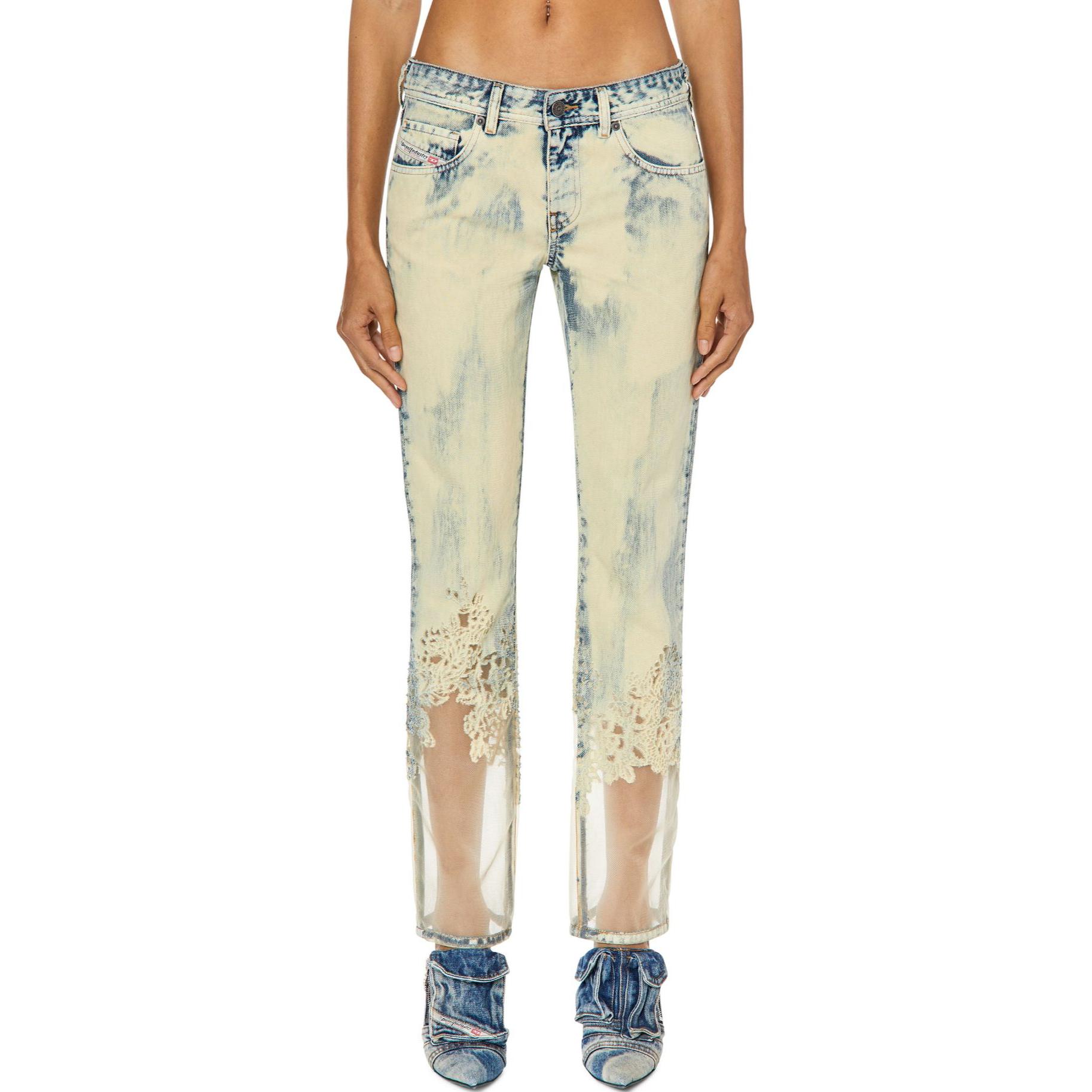 (Women) DIESEL SS23  Casual Lace Patchwork Straight Jeans Light Blue. A10975068G-P01 圖 4
