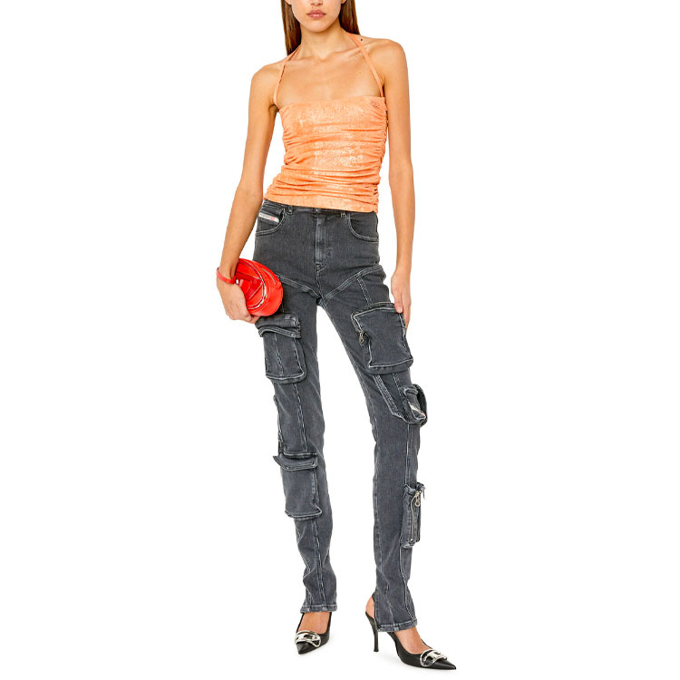 Lookbook (W) DIESEL SS23 橙色修身抽绳露背吊带上衣 A084680AIJI-3CM