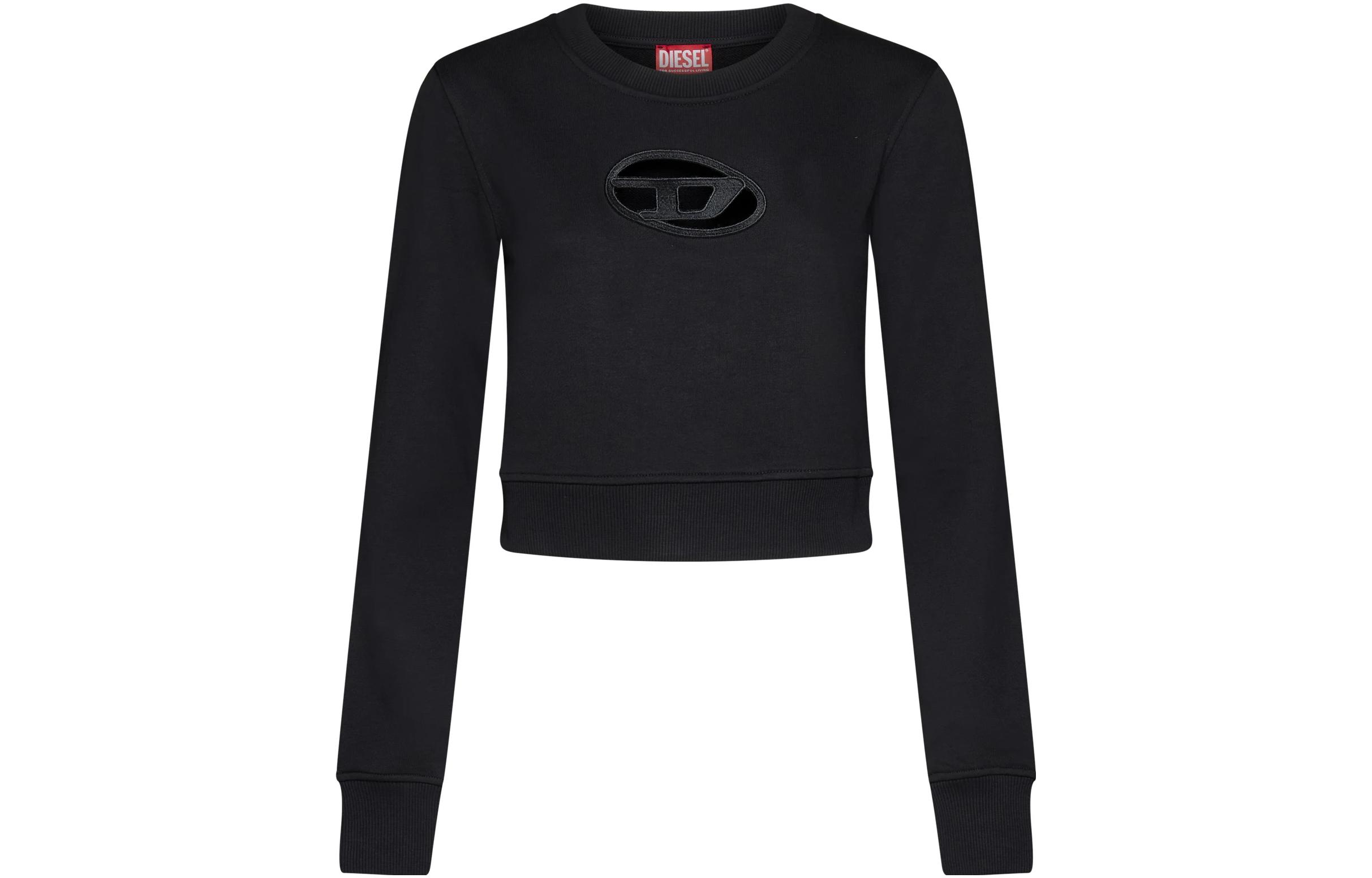 (Women) DIESEL SS23 Black Oval-D Logo Knit Cropped Sweater Long Sleeve Top A099310GRAC9XX