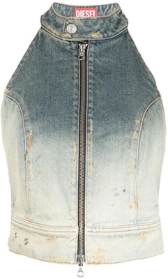 (W) 디젤 SS23 여성용 홀터넥 지퍼 데님 탱크탑 - 블루 A100070ENAF-01 Buy (W) 디젤 SS23 여성용 홀터넥 지퍼 데님 탱크탑 - 블루 A100070ENAF-01