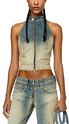 (W) 디젤 SS23 여성용 홀터넥 지퍼 데님 탱크탑 - 블루 A100070ENAF-01 Shop (W) 디젤 SS23 여성용 홀터넥 지퍼 데님 탱크탑 - 블루 A100070ENAF-01