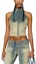 Shop (W) 디젤 SS23 여성용 홀터넥 지퍼 데님 탱크탑 - 블루 A100070ENAF-01