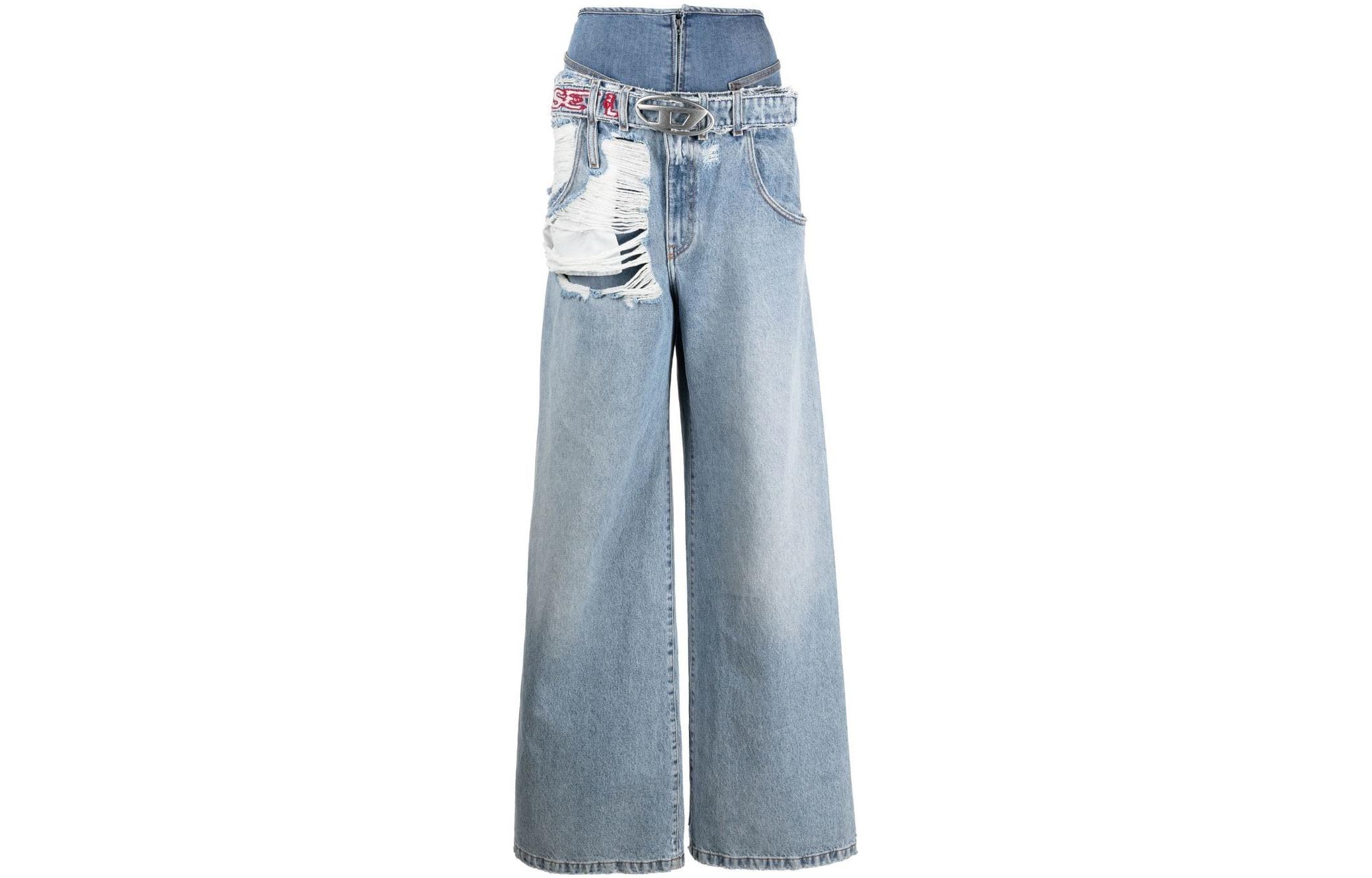 (Women) DIESEL SS23 Oval-D Wide-Leg Distressed Logo Jeans  Blue A091930EMAG01 圖 2