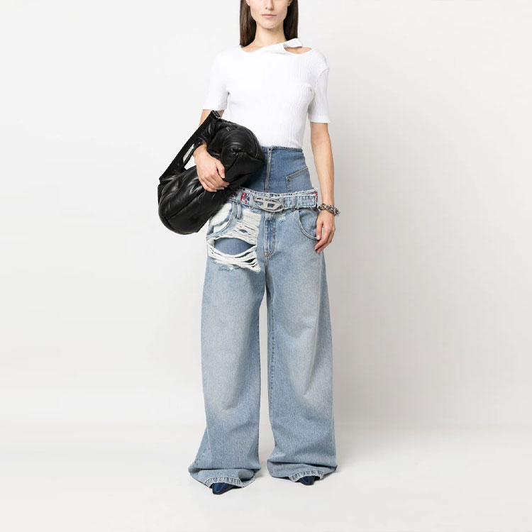 (Women) DIESEL SS23 Oval-D Wide-Leg Distressed Logo Jeans  Blue A091930EMAG01 圖 3