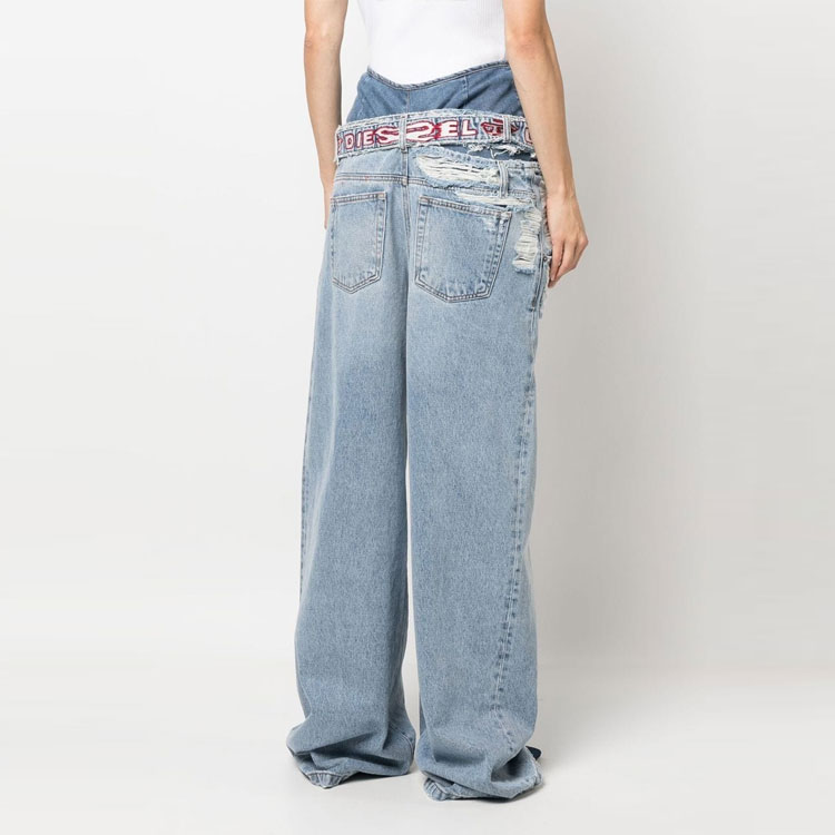 (Women) DIESEL SS23 Oval-D Wide-Leg Distressed Logo Jeans  Blue A091930EMAG01 圖 4