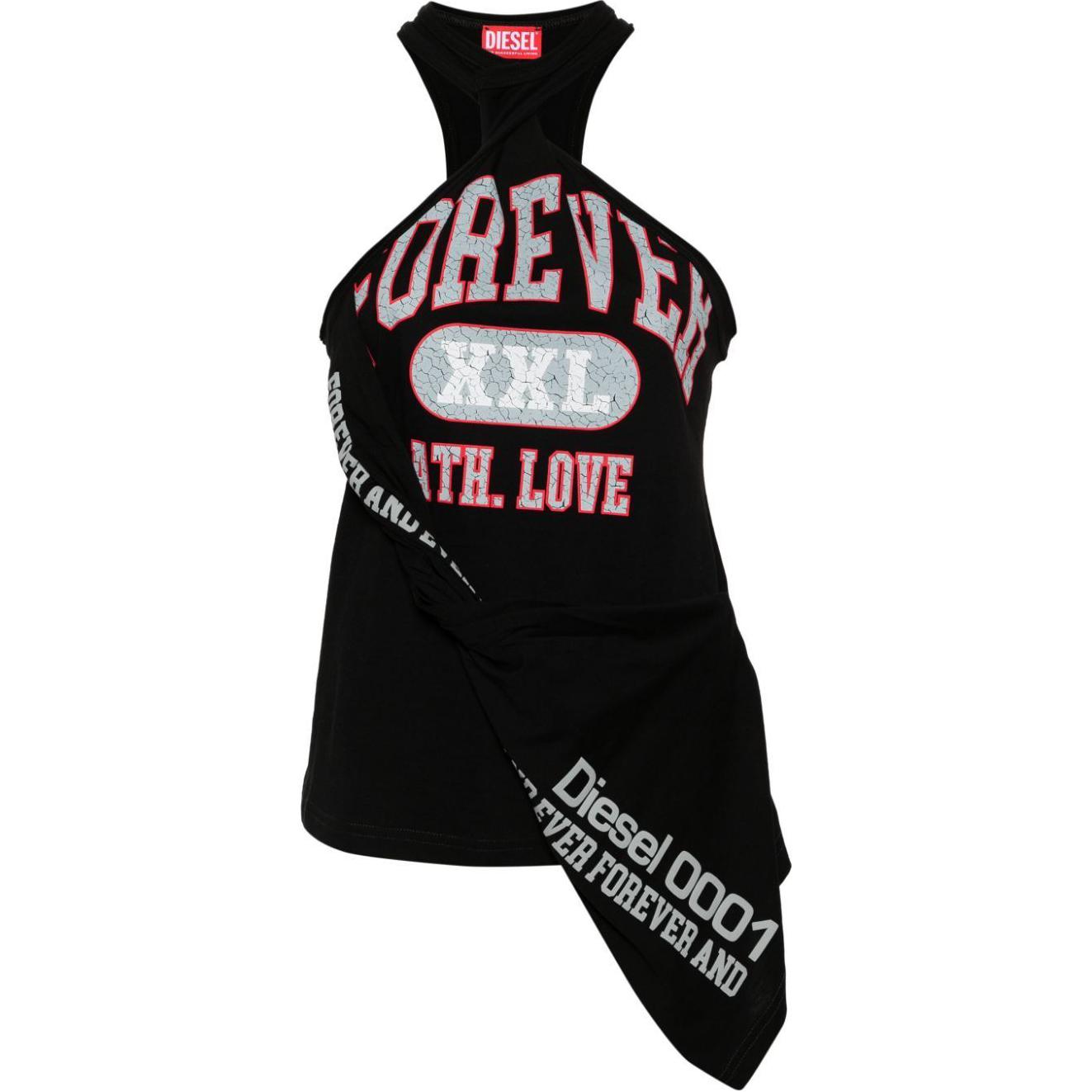 (Women) DIESEL SS24  Black Casual Vest with Alphanumeric Print. A129540WHAF-9XX