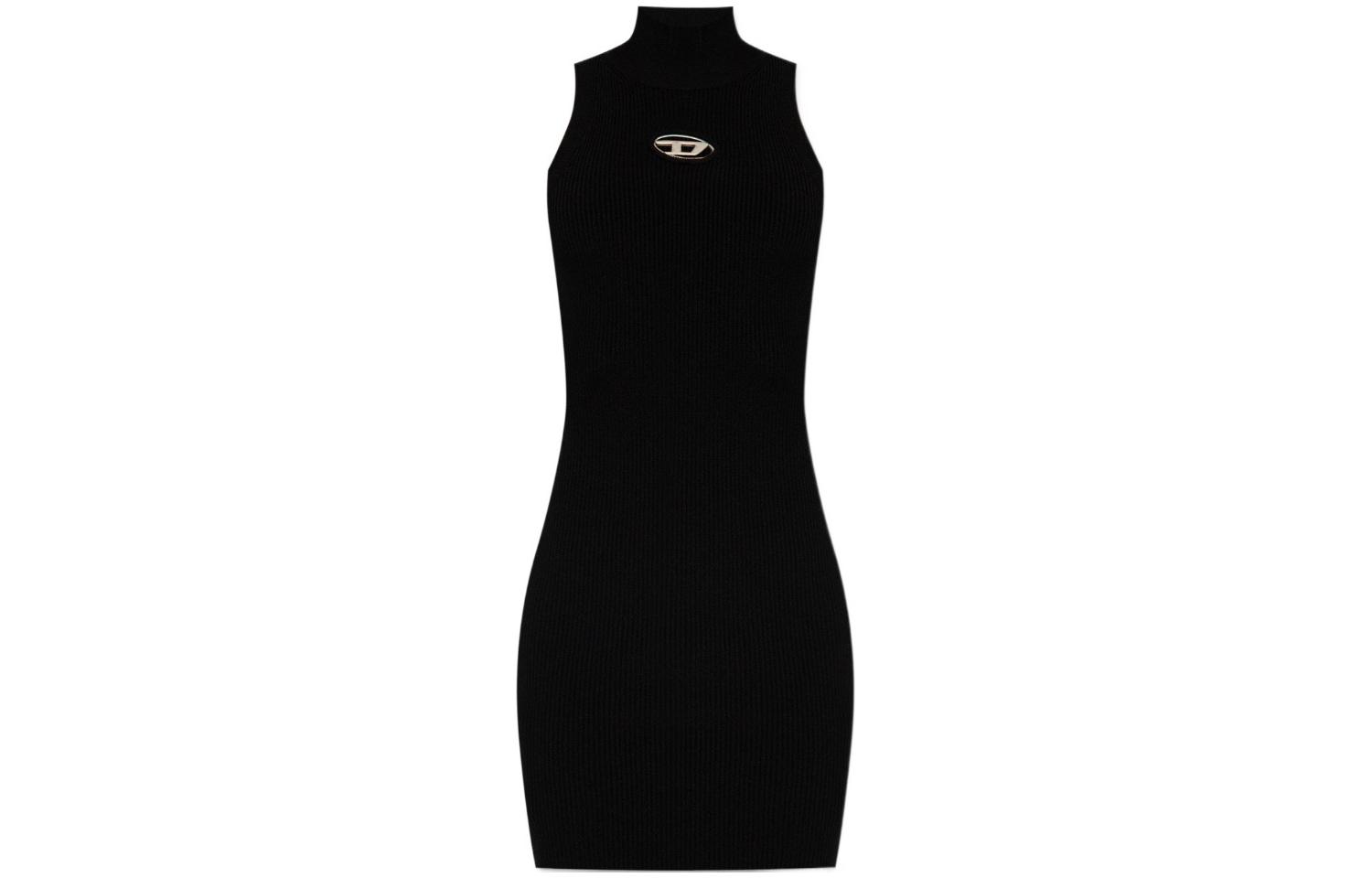 Order (Women) DIESEL SS24  Black Sleeveless Knit Dress with Metal Logo Oval Detail. A123960DLAX-9XX