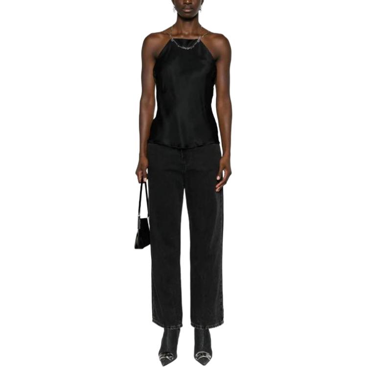 Lookbook (W) 디젤 SS24 블랙 슬리브리스 탱크탑 로고 체인 장식. A122040SHAT-9XX