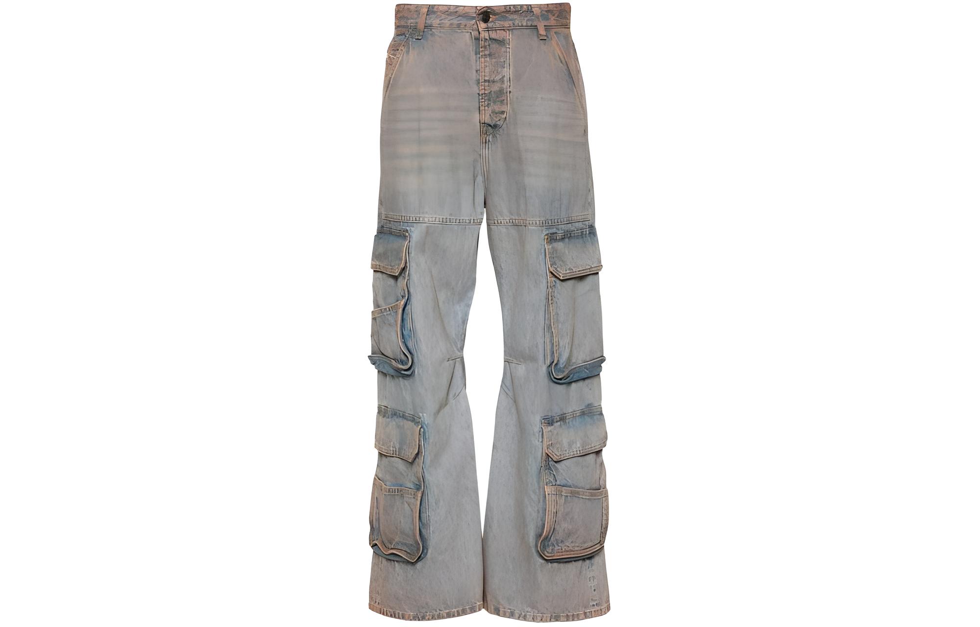 (Women) DIESEL SS24  Brown-Grey Relaxed Wide-Leg Vintage Button Jeans. A133170KIAI-70W