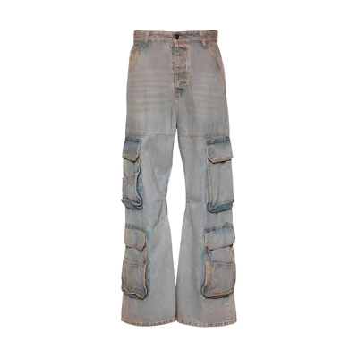 (Women) DIESEL SS24 Brown-Grey Relaxed Wide-Leg Vintage Button Jeans. A133170KIAI-70W