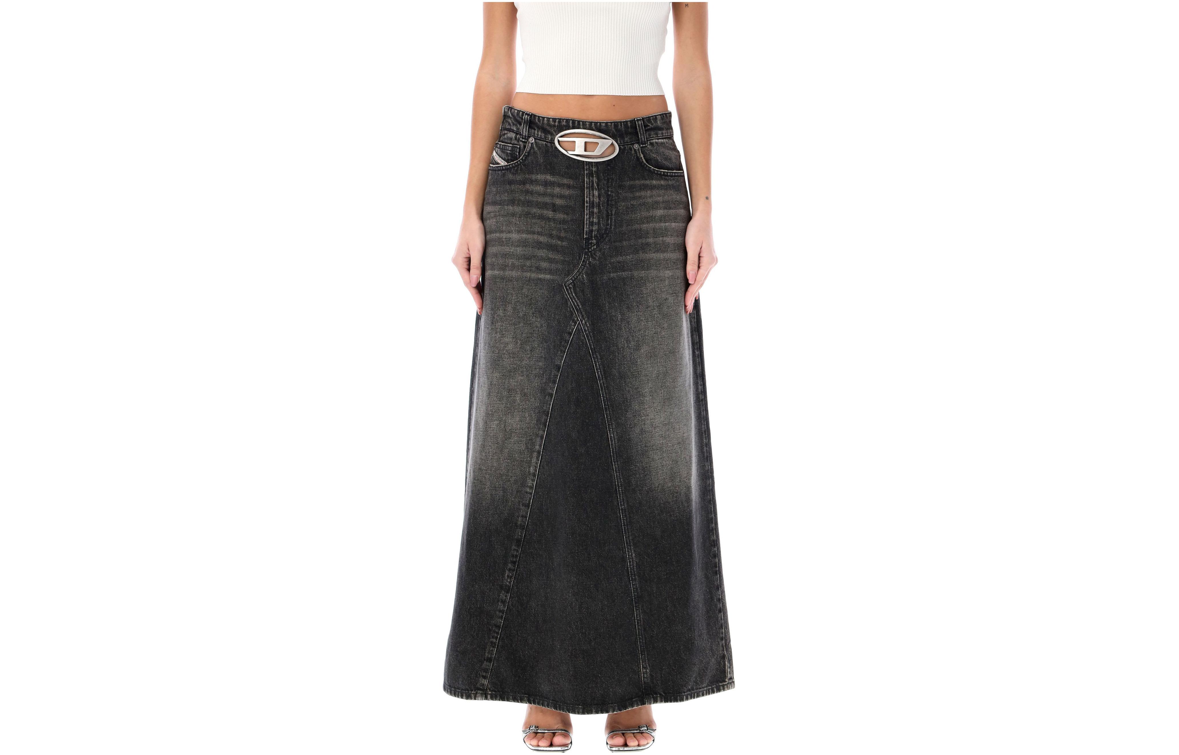 (Women) DIESEL SS24  Grey Zip-Up Loose Long Denim Skirt High Street Style. A131490JGAE02