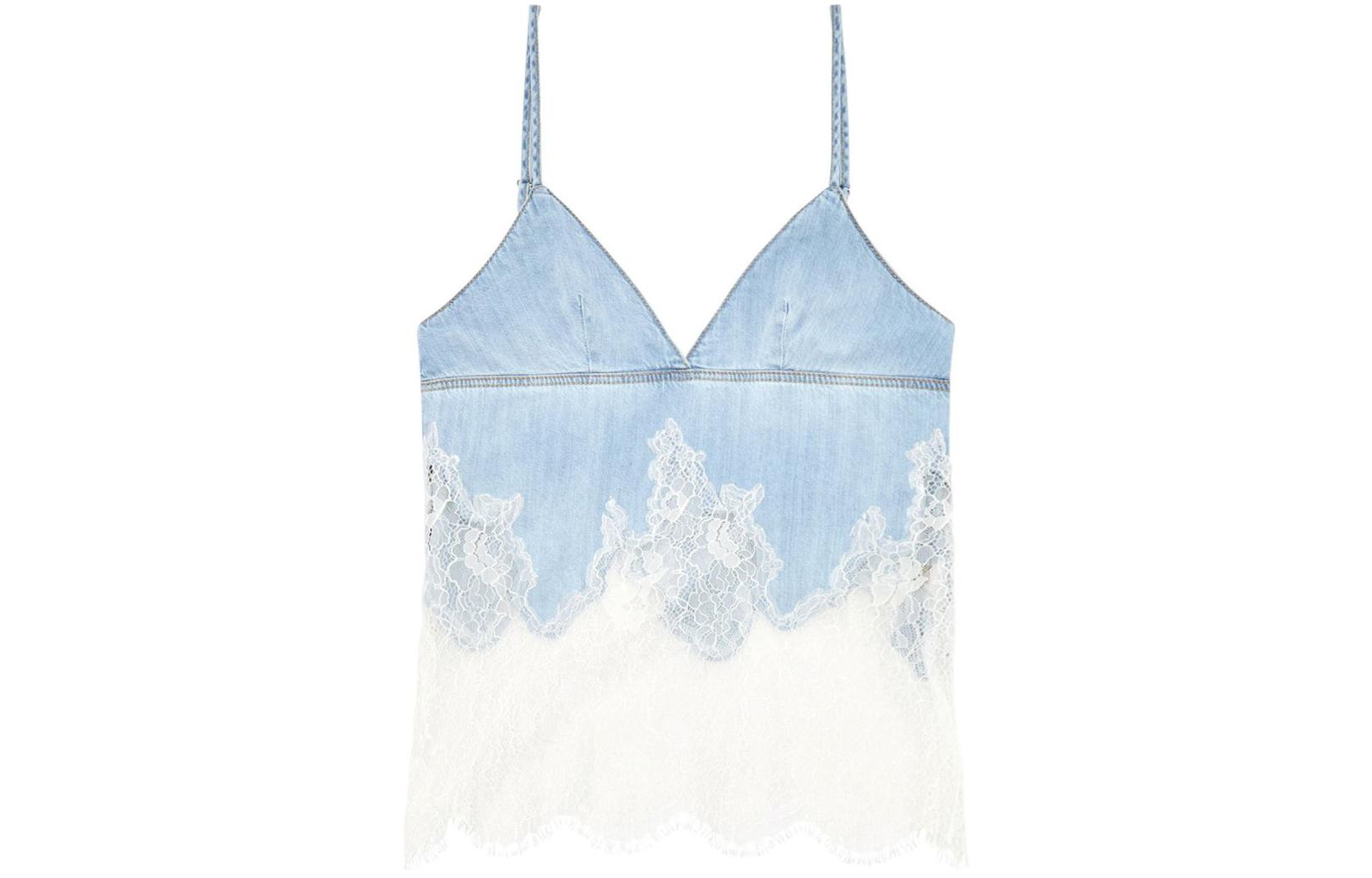 (Women) DIESEL SS24  Light Blue Lace-Trim Denim Tank Top Vest. A128050JGAH