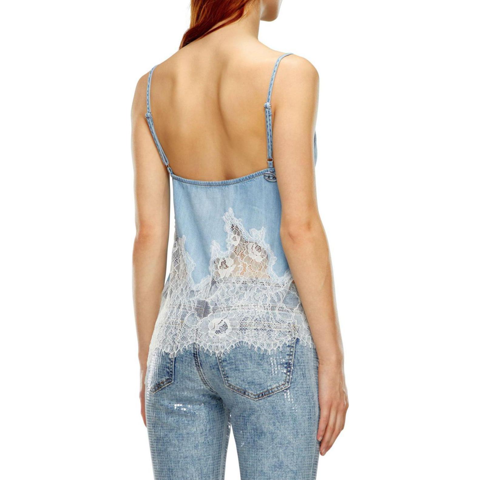 Purchase (W) DIESEL SS24 Tank Top Denim Biru Muda Trim Lace. A128050JGAH