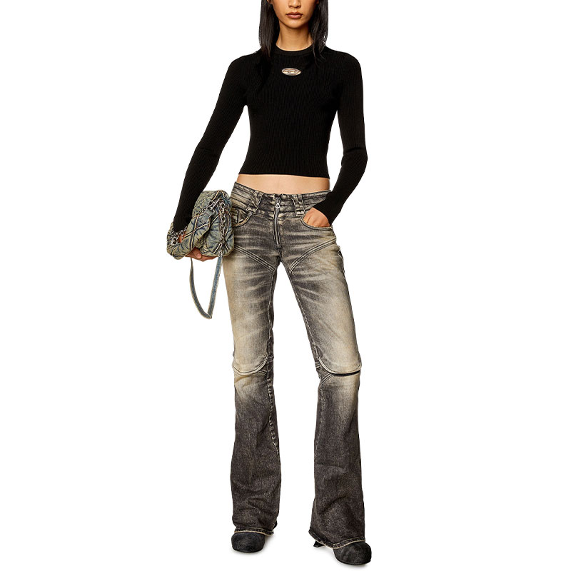 Lookbook (Women) DIESEL SS24  Oval Metal Logo Cutout Long Sleeve Slim Knit Top Black A123970DLAX-9XX