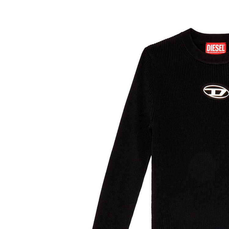 Sizing (Women) DIESEL SS24  Oval Metal Logo Cutout Long Sleeve Slim Knit Top Black A123970DLAX-9XX