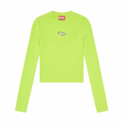 (Women) DIESEL SS24 Slim Fit Knit Top Neon Green with Metal Logo Cut-Out Design. A123970DLAX-5KB