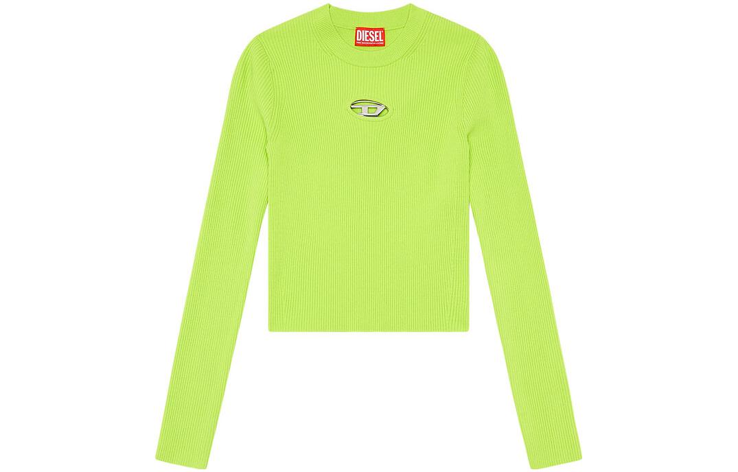 Order (W) DIESEL SS24 Top de Punto Ajustado Verde Neón con Corte de Logo Metálico. A123970DLAX-5KB