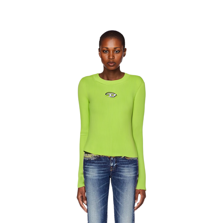 Purchase (W) DIESEL SS24 Top de Punto Ajustado Verde Neón con Corte de Logo Metálico. A123970DLAX-5KB