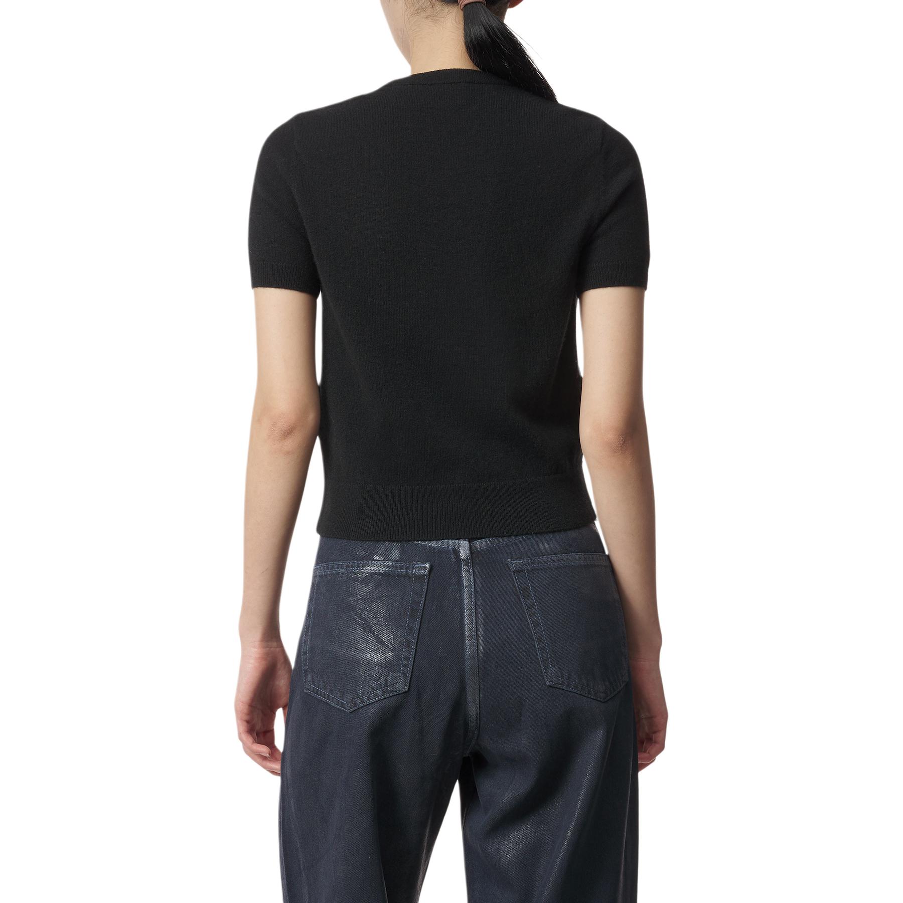 Shop (Women) DIESEL SS24 OVAL-D  Black Round-Neck Pullover Knit T-Shirt A130140GEAY-9XX