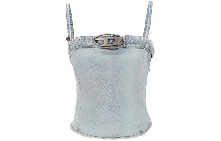 (Women) DIESEL SS24 Oval-D  Blue Denim Sleeveless Casual Crop Top. A131460JG-AA01