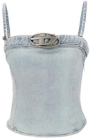 (Women) DIESEL SS24 Oval-D Blue Denim Sleeveless Casual Crop Top. A131460JG-AA01 (Women) DIESEL SS24 Oval-D Blue Denim Sleeveless Casual Crop Top. A131460JG-AA01