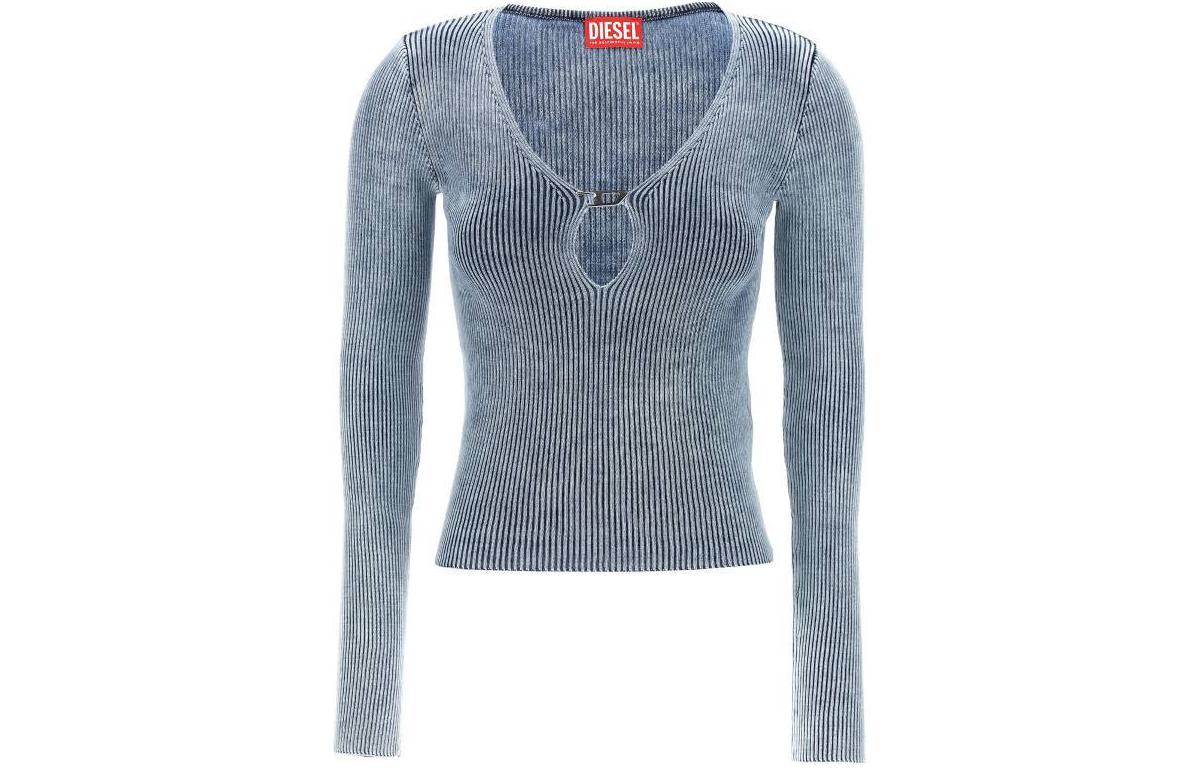 (Women) DIESEL SS24 OVAL-D  V-Neck Oversized Sweater Light Blue. A124250CHAQ-8NC