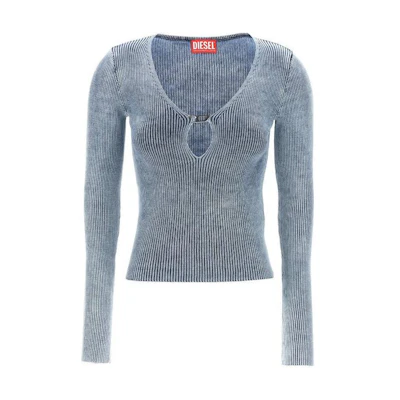 (Women) DIESEL SS24 OVAL-D V-Neck Oversized Sweater Light Blue. A124250CHAQ-8NC