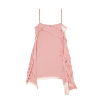 (Women) DIESEL SS24 OVAL-D Asymmetrical Letter Spaghetti Strap Pink Dress Women A129800KLAH-3CI