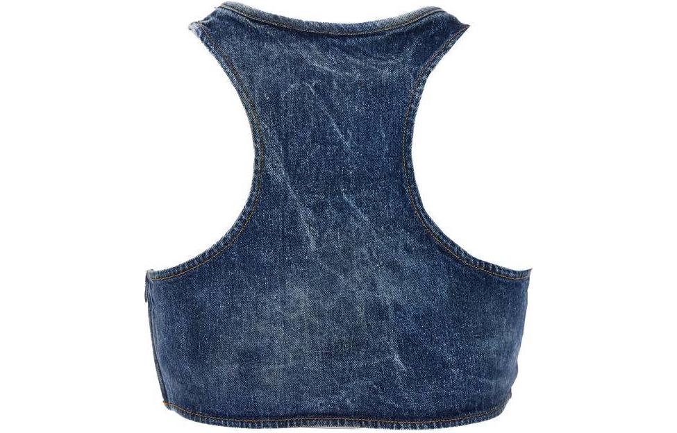 Lookbook (W) 디젤 SS24 오벌-D 크리스탈 로고 슬리브리스 크롭 탱크탑 블루 A138210PGAL-01