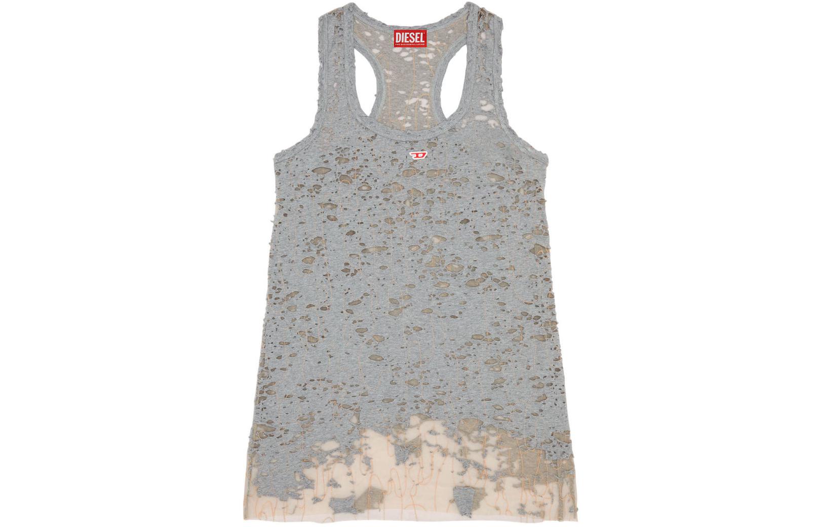 (Women) DIESEL SS24 OVAL-D Distressed U-Neck Short Tank Dress Women Grey A136850ANAW-9CB