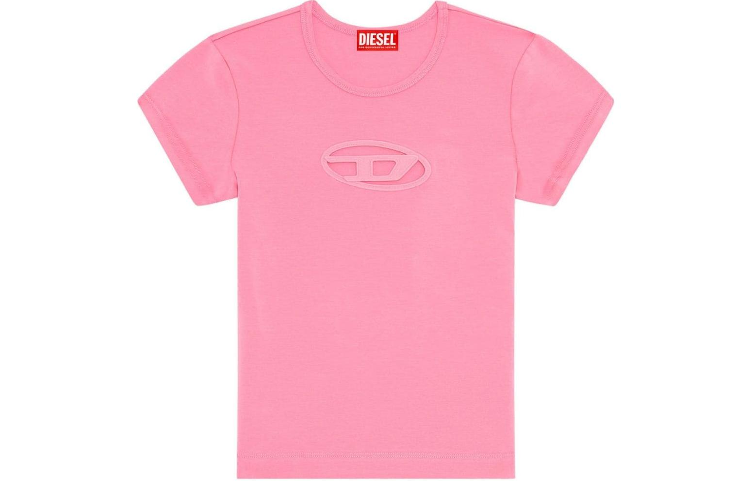 (Women) DIESEL SS24 Oval-D Logo Cut-Out Crewneck Pink T-Shirt Women A062680AFAA3CT