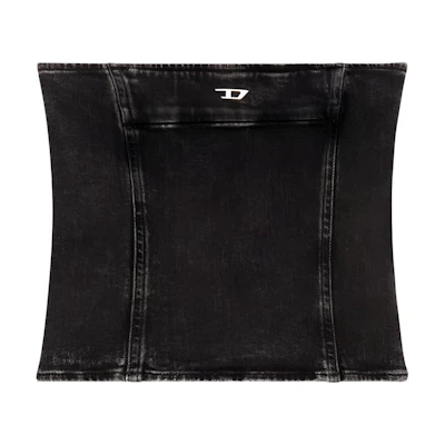 (Women) DIESEL SS24 Oval-D Metal Logo Stretch Washed Zip-Up Bandeau Women’s Black. A1369209I94-02