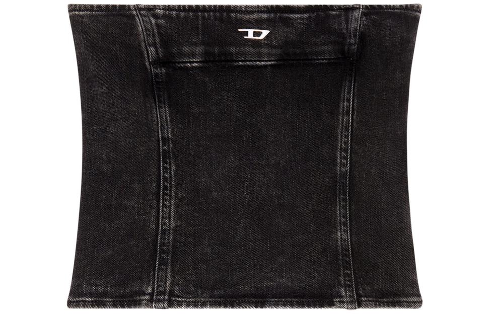 Order (W) 디젤 SS24 오벌-D 메탈 로고 스트레치 워시드 집업 밴드우 블랙 여성복. A1369209I94-02