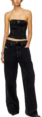 (W) 디젤 SS24 오벌-D 메탈 로고 스트레치 워시드 집업 밴드우 블랙 여성복. A1369209I94-02 Lookbook (W) 디젤 SS24 오벌-D 메탈 로고 스트레치 워시드 집업 밴드우 블랙 여성복. A1369209I94-02